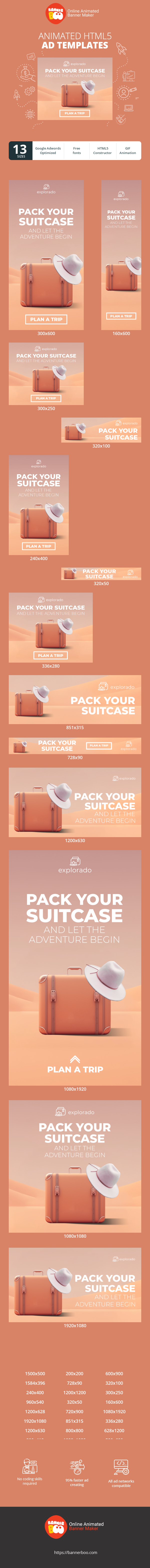Banner ad template — Pack Your Suitcase — And Let The Adventure Begin