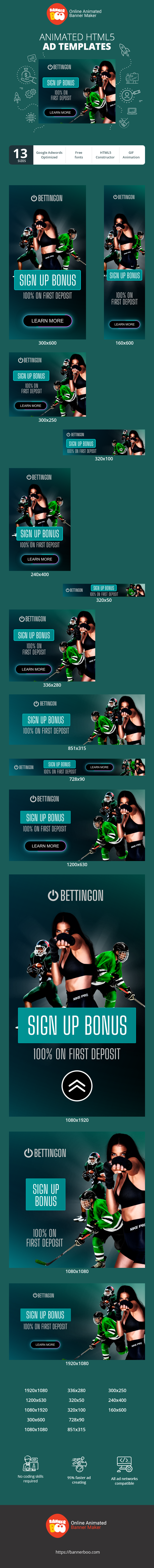 Banner ad template — Sing Up Bonus 100% On First Deposit — Sports Betting
