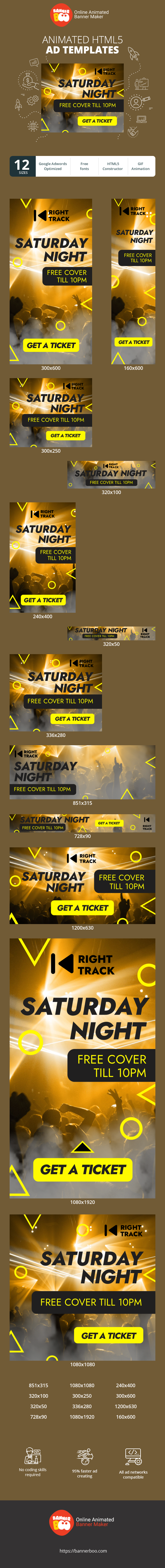 Banner ad template — Saturday Night — Free Cover Till 10PM