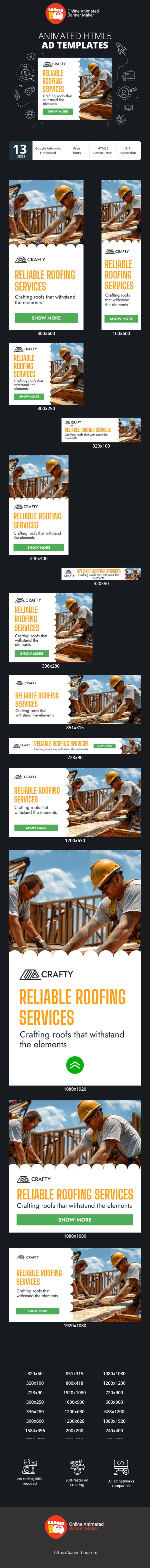 Banner ad template — Reliable Roofing Services — Crafting Roofs That Withstand The Elements