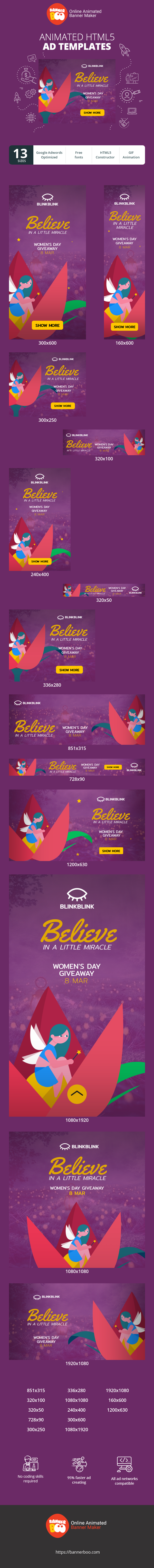 Banner ad template — Believe In A Little Miracle — Women's Day 8 Mar