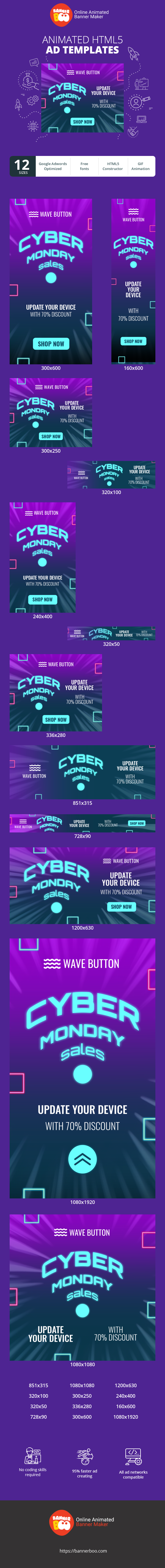 Szablon reklamy banerowej — Wyprzedaż Cyber Monday — Zaktualizuj swoje urządzenie z 70% rabatem