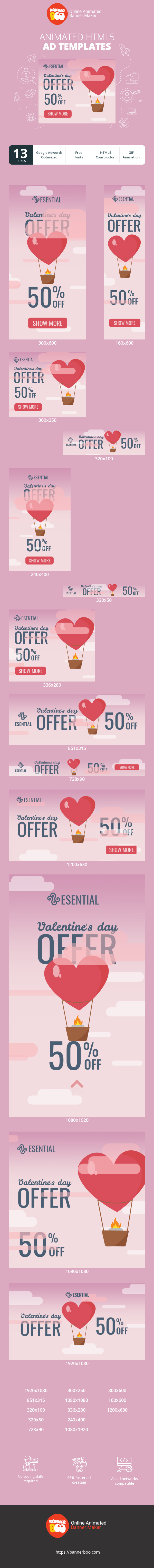 Banner ad template — Valentine's Day Offer — 50% Off