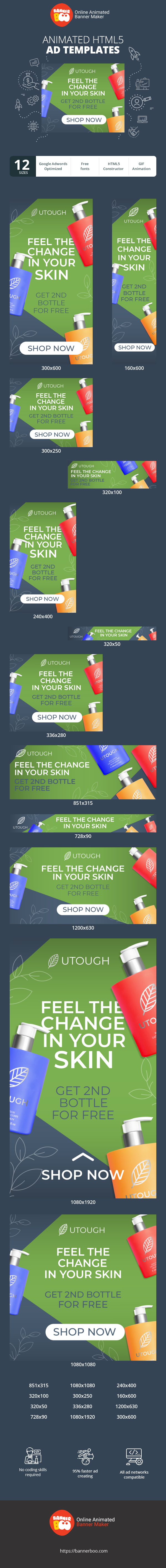 Banner ad template — Feel The Change In Your Skin — Get 2nd Bottle For Free