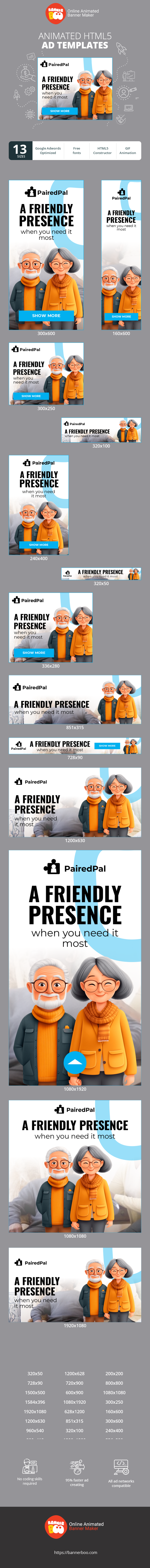 Banner ad template — A Friendly Presence When You Need It Most — Elderly Care