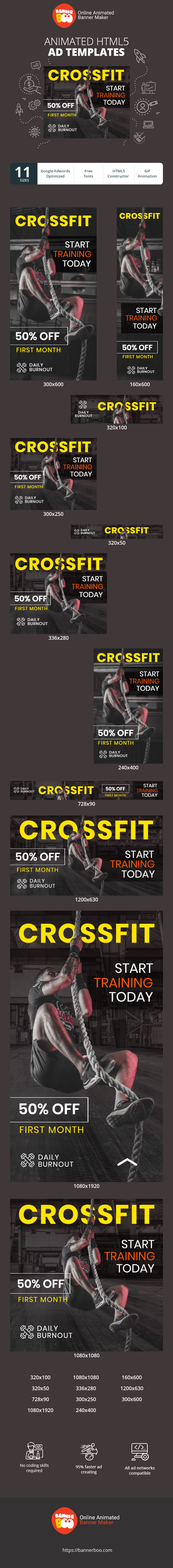 Szablon reklamy banerowej — Crossfit Zacznij Trening Dziś — 50% TANIEJ
