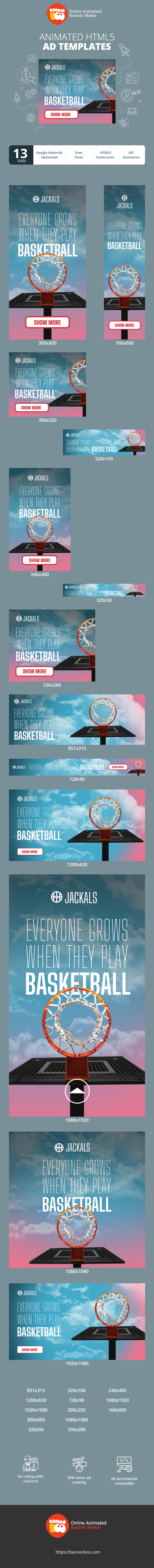 Szablon reklamy banerowej — Jeder wächst, wenn er Basketball spielt — Sport
