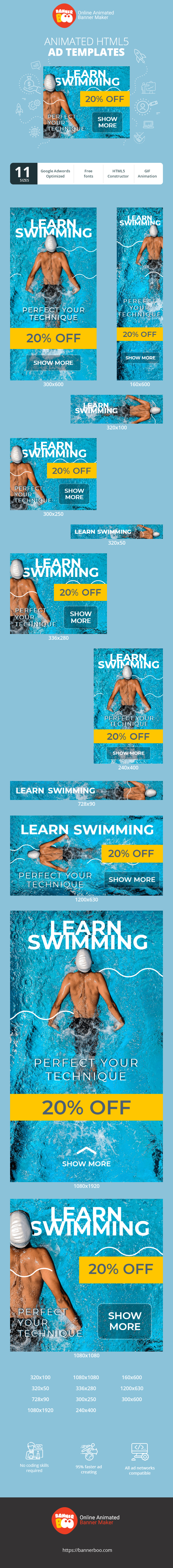 Szablon reklamy banerowej — Schwimmen Lernen — Verbessern Sie Ihre Technik 20% Rabatt