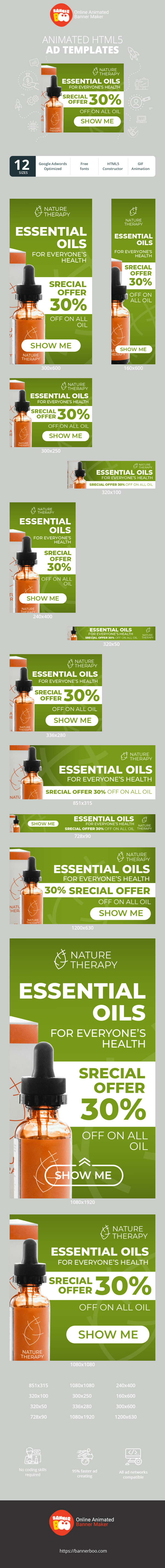 Banner ad template — Essential Oils For Everyones Health — Special Offer 30% Off On All Oil