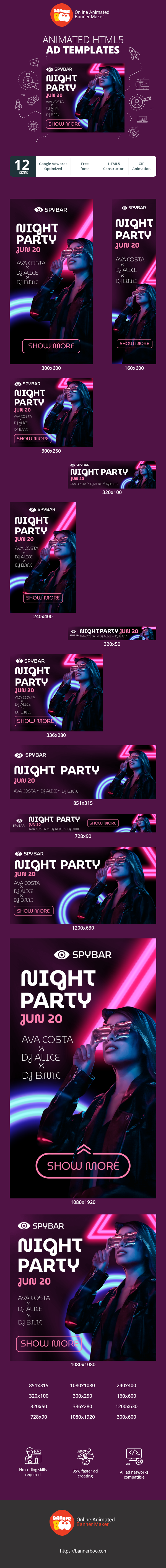 Szablon reklamy banerowej — Nachtparty — 20. Juni Ava Costa Dj Alice Dj BMC