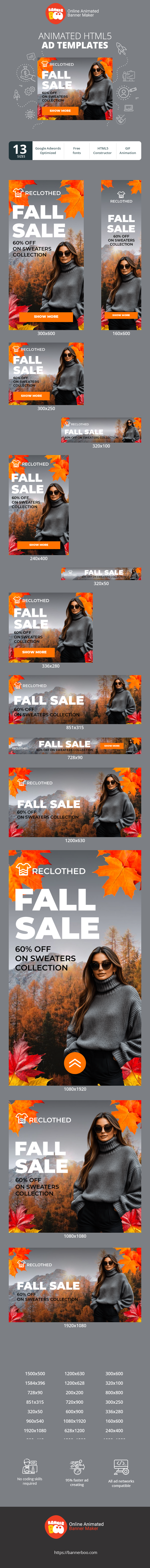 Szablon reklamy banerowej — Wyprzedaż jesienna — 60% zniżki na kolekcję swetrów