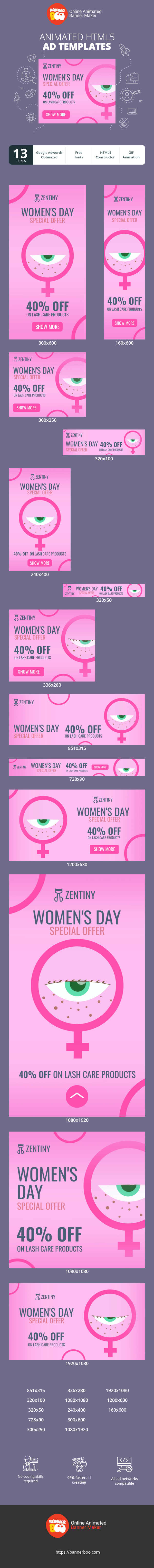 Banner ad template — Women’s Day Special Offer — 40% Off On Lash Care Products