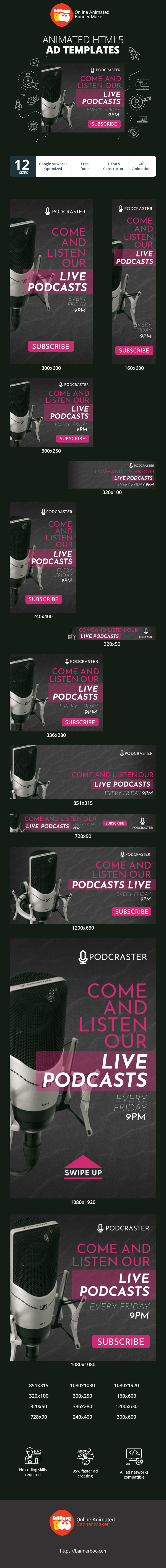 Banner ad template — Come And Listen Our Live Podcasts — Every Friday 9PM