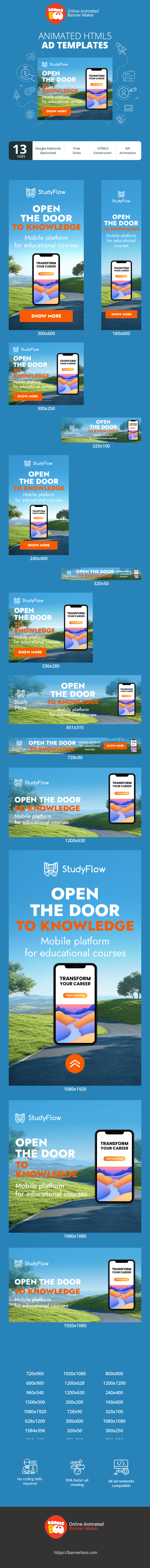 Banner ad template — Open The Door To Knowledge — Mobile Platform For Educational Courses