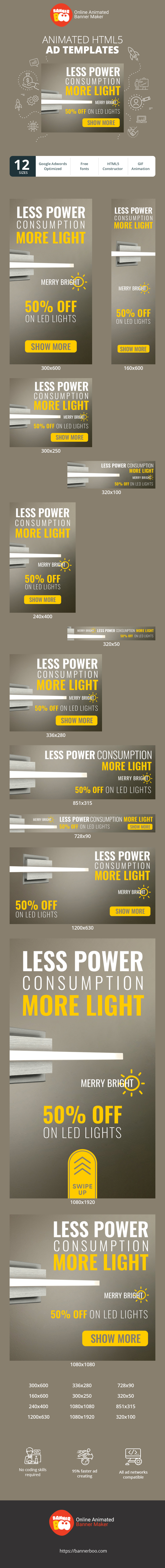 Banner ad template — Less Power Consumption More Light — 50% Off On LED Lights