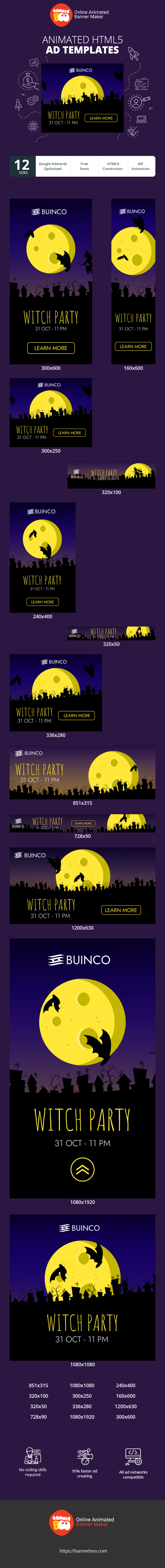 Banner ad template — Witch Party — 31 Oct - 11 PM
