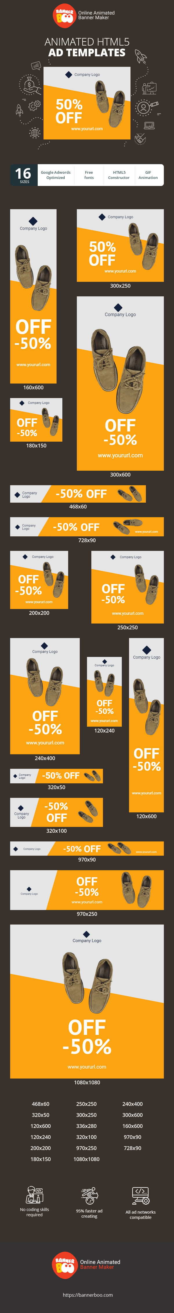 Szablon reklamy banerowej — Markowe buty męskie — 50% TANIEJ