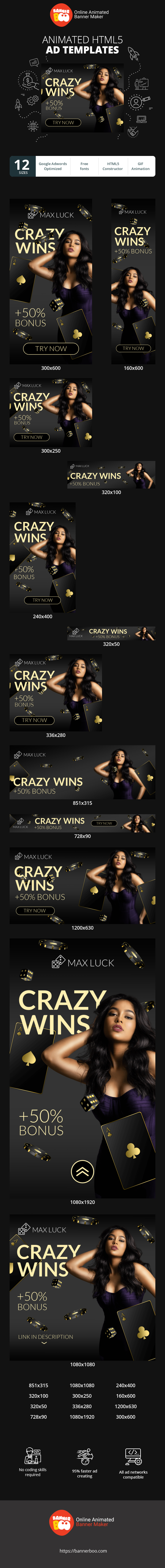Шаблон рекламного банера — Crazy Wins — +50% бонус