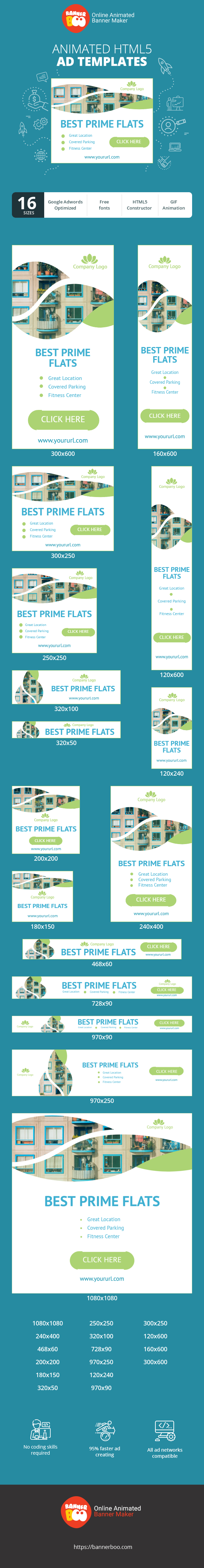 Шаблон рекламного банера — Best Prime Flats — Розташування, Паркування, Фітнес-центр