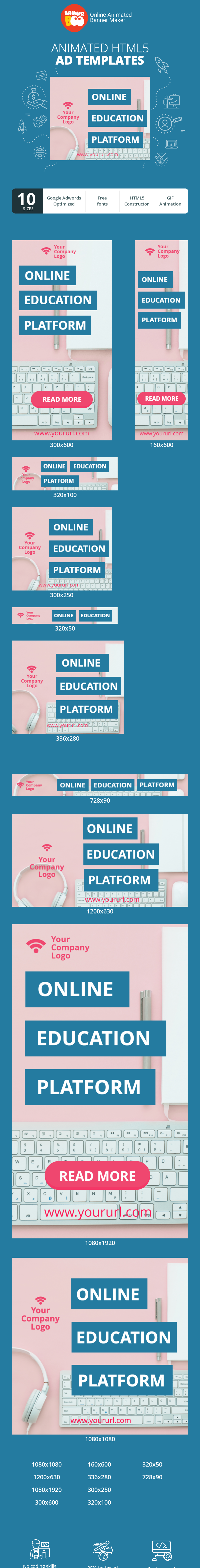 Szablon reklamy banerowej — Online-Bildungsplattform Pinker Hintergrund