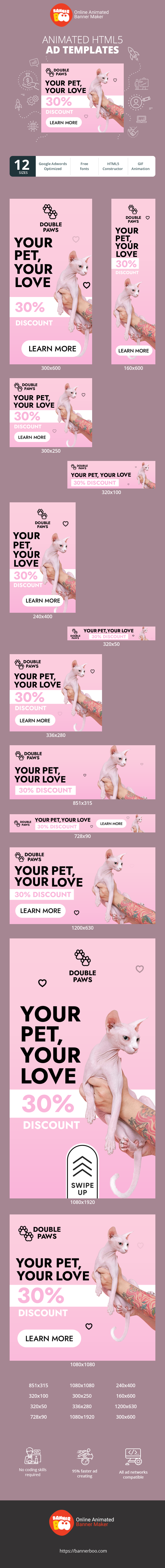 Banner ad template — Your Pet, Your Love — 30% Discount