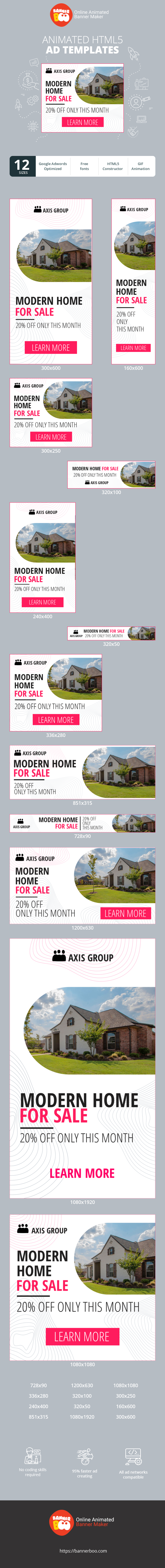 Banner ad template — Modern Home For Sale — 20% Off Only This Month