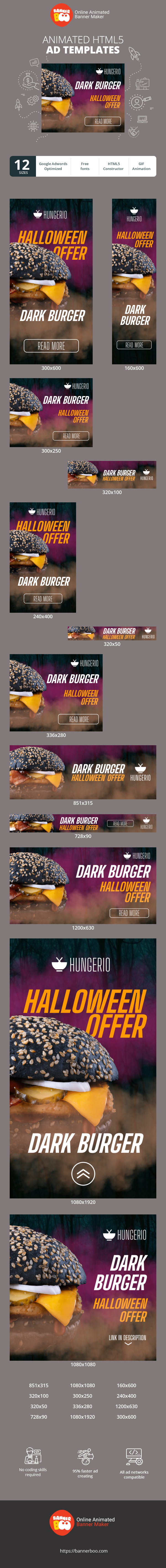 Szablon reklamy banerowej — Halloween-Angebot — Dunkler Burger