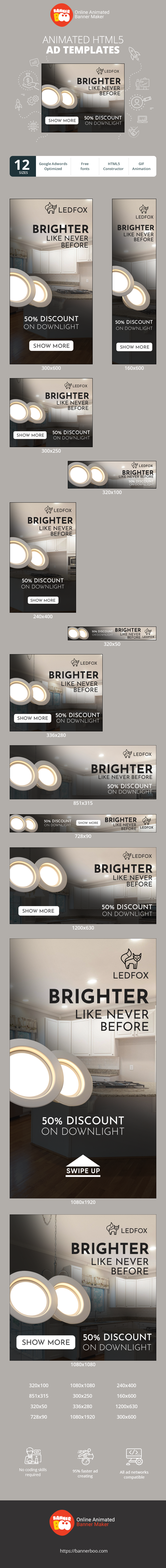 Banner ad template — Brighter Like Never Before — 50% Discount On Downlight
