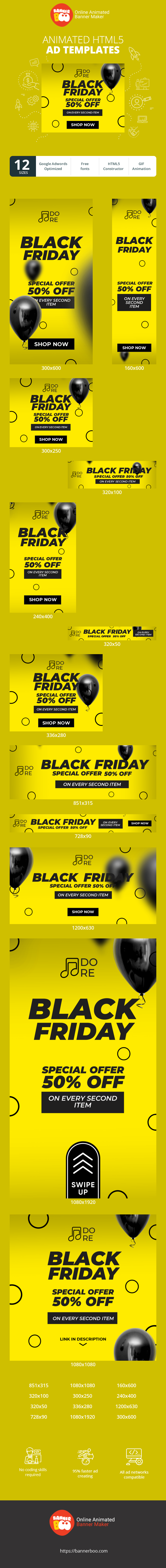 Szablon reklamy banerowej — Black Friday — Specjalna oferta 50% zniżki na drugi przedmiot