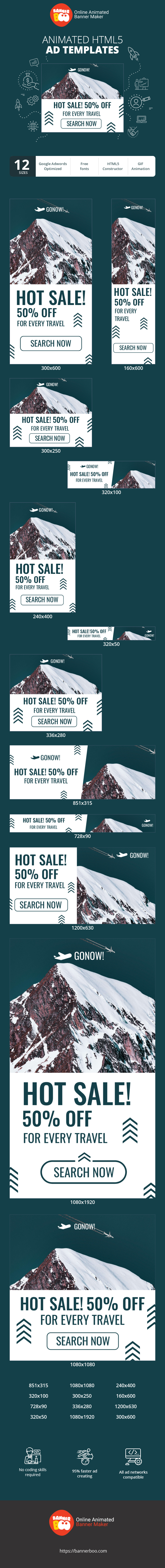 Banner ad template — Hot Sale! — 50% Off on Every Trip
