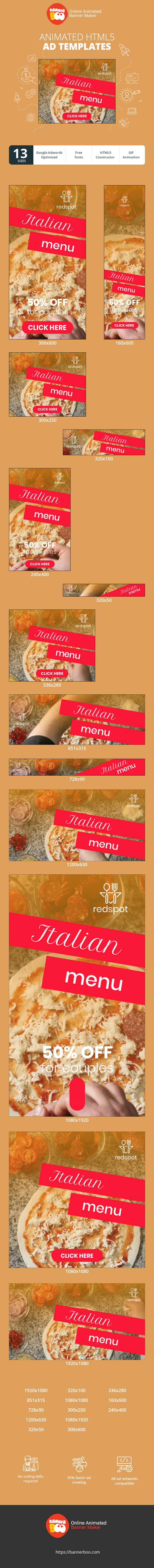 Szablon reklamy banerowej — Włoskie Menu — 50% Zniżki dla Par