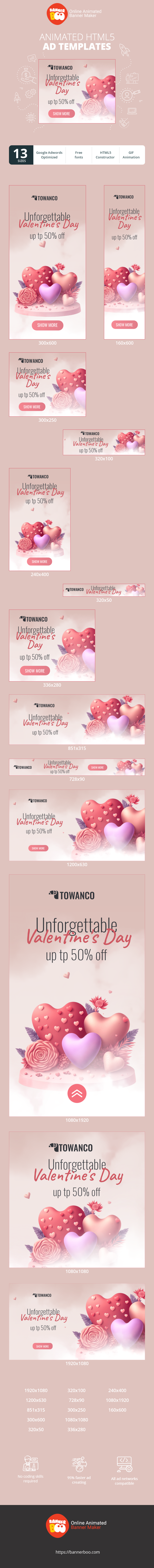Szablon reklamy banerowej — Unvergesslicher Valentinstag — Bis zu 50 % Rabatt