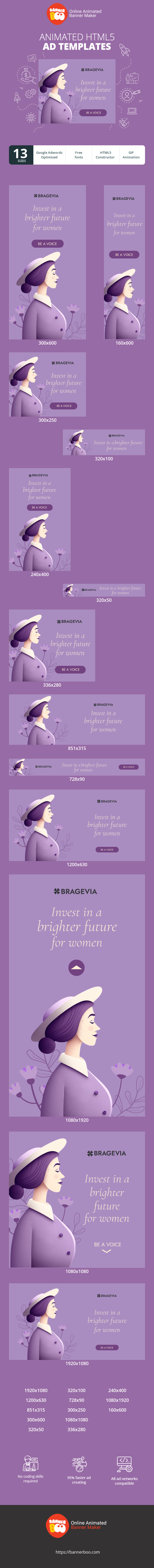 Szablon reklamy banerowej — Investiere in eine bessere Zukunft für Frauen – Internationaler Frauentag am 8. März