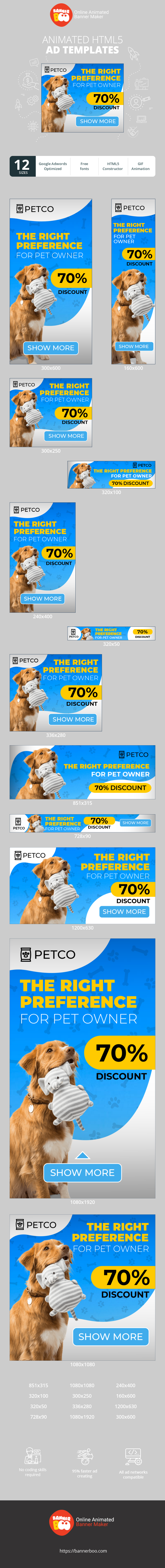 Banner ad template — The Right Preference For Pet Owner — 70% Discount