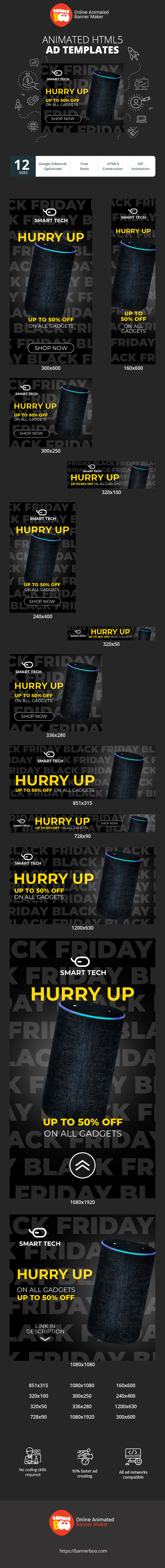 Szablon reklamy banerowej — Black Friday Beeil dich — Bis zu 50% Rabatt auf alle Gadgets