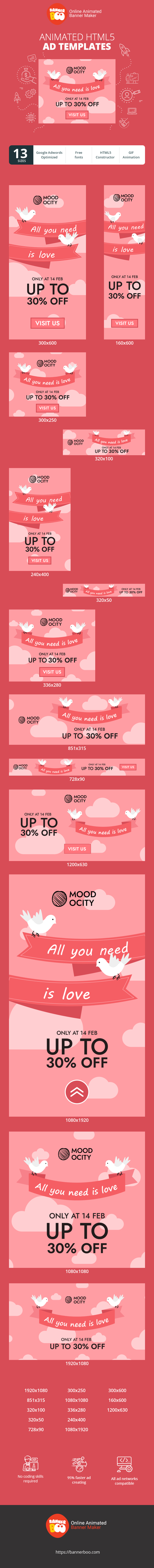 Banner ad template — All You Need Is Love — Only On 14 Feb Up To 30% Off