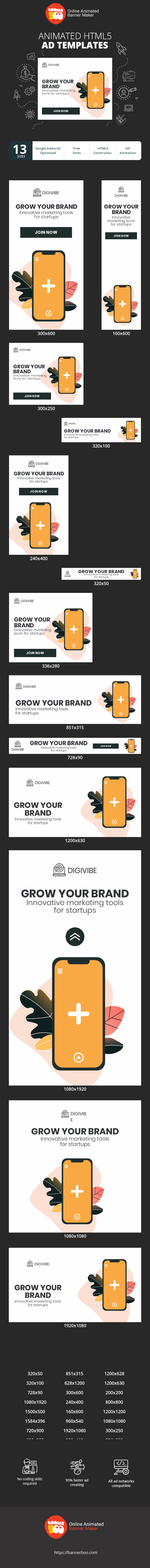 Szablon reklamy banerowej — Wachsen Sie Ihre Marke — Innovative Marketing-Tools für Startups