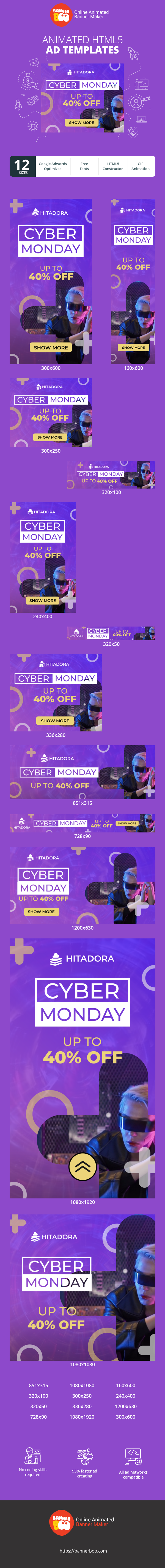 Szablon reklamy banerowej — Cyber Monday — Do 40% zniżki na wideo