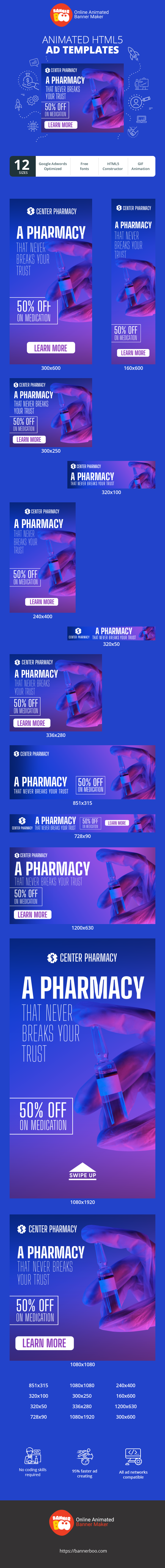 Szablon reklamy banerowej — Eine Apotheke, die Ihr Vertrauen nie enttäuscht — 50 % Rabatt auf Medikamente