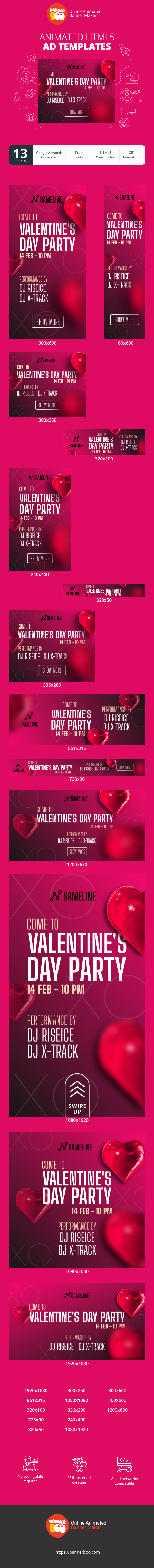Banner ad template — Come To Valentine's Day Party — 14 Feb -10 PM Performance By DJ Riseice DJ X-track