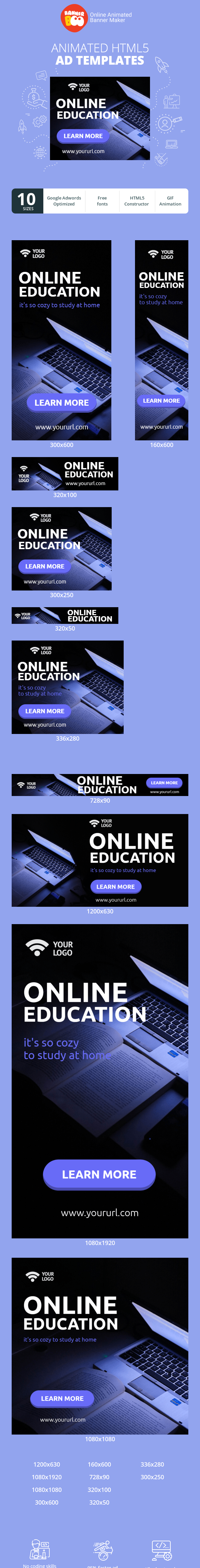 Szablon reklamy banerowej — Online-Bildung — es ist so gemütlich, zu Hause zu lernen