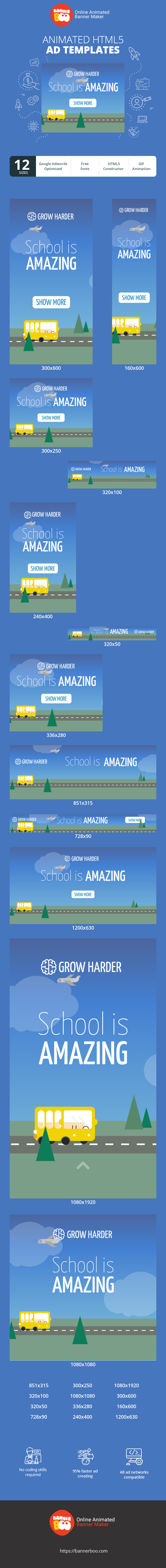 Szablon reklamy banerowej — Szkoła jest niesamowita — autobus edukacyjny