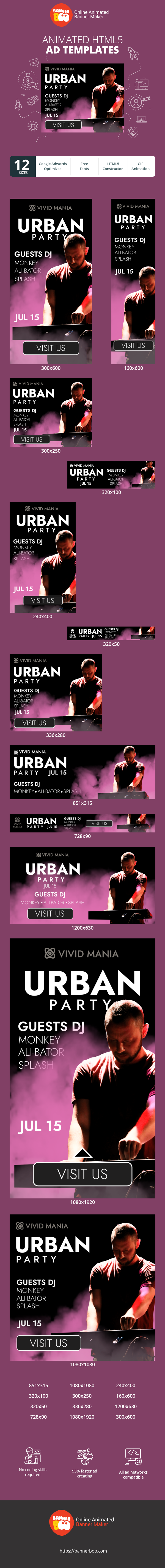 Szablon reklamy banerowej — Urban Party — 15. Juli Gäste DJ Monkey Ali-bator Splash