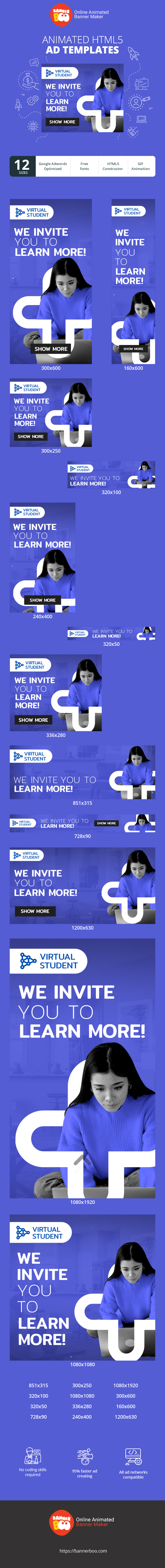 Banner ad template — We Invite You To Learn More! — Education