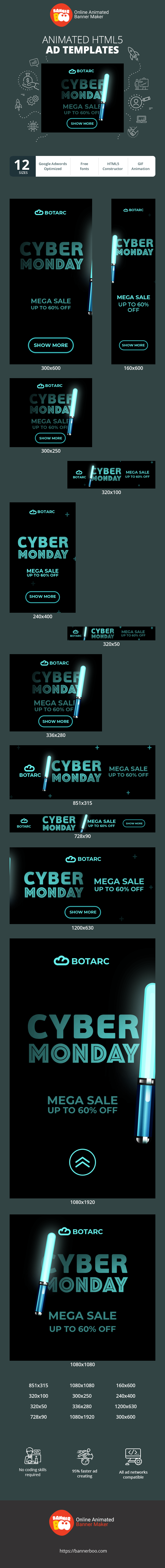 Szablon reklamy banerowej — Cyber Monday — Mega-Ausverkauf bis zu 60 % Rabatt