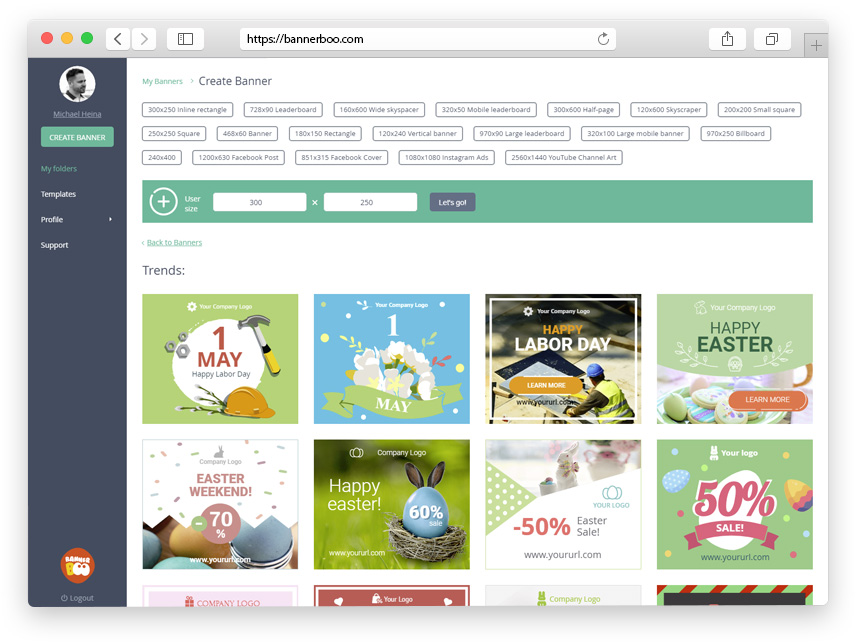 Wählen Sie die gewünschte Größe aus denen aus, die im System vorhanden sind, oder erstellen Sie eine neue.