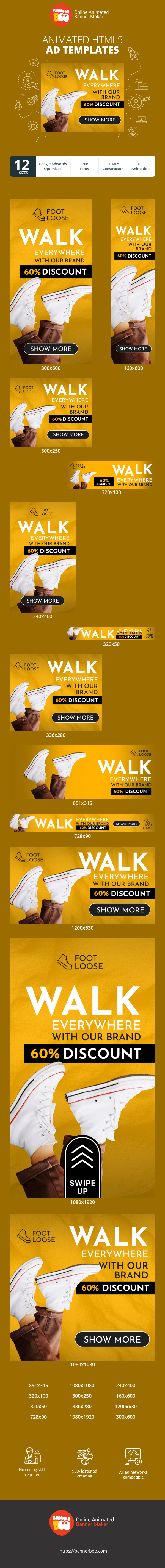 Banner ad template — Walk Everywhere With Our Brand — 60% Discount