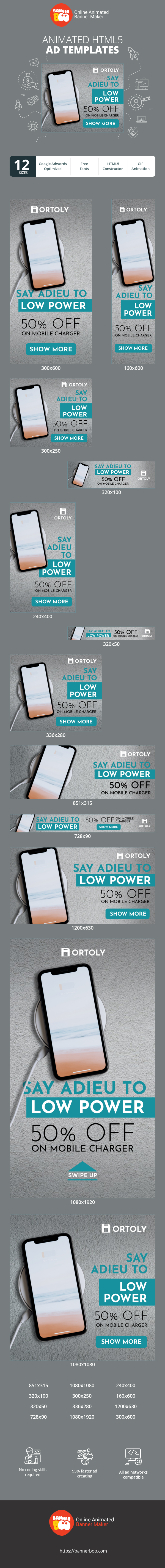 Banner ad template — Say Goodbye To Low Power — 50% Off On Mobile Charger
