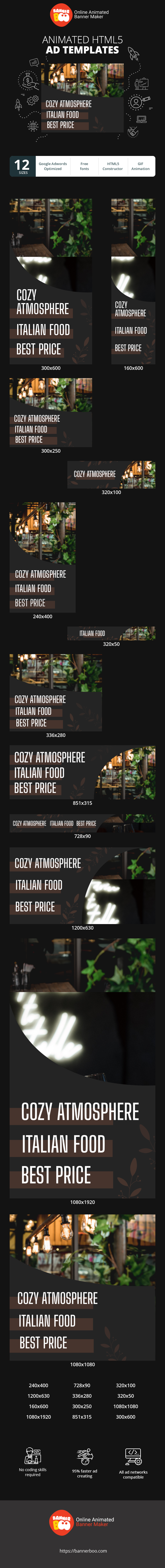 Banner ad template — Restaurant — Cosy Atmosphere Italian Food Best Price