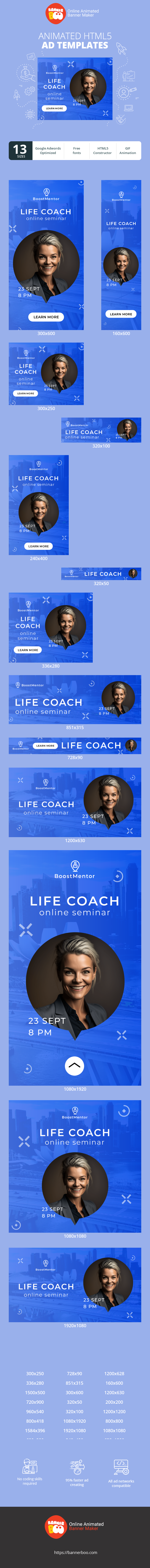 Szablon reklamy banerowej — Life Coach — Seminarium online 23 września o 20:00